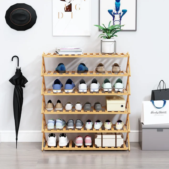 Hot Selling Portable Multi Tier Shoe Rack Folding Modern Holder Shelf Stand Foldable Bamboo Storage Organizer Wooden Shoe Rack
