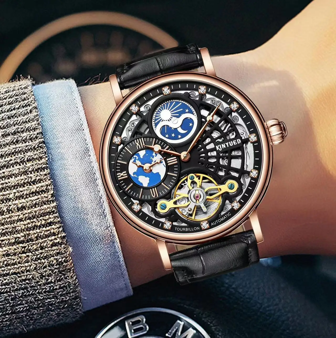 Fast Shipping Luxury Watch Moon Phase Fashion Design Tourbillon Automatic Mechanical Watch for Men