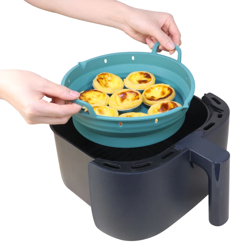 Round Deep Collapsible Reusable Silicone Air Fryer Pot Baking Tray Basket Pan Airfryer Liners Pot Set Oven Molds Accessories