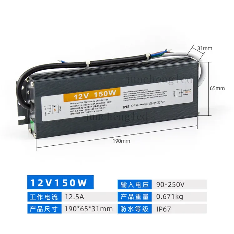 Пластиковые 100W 12V 8.5A постоянное напряжение Светодиодный драйвер Трансформатор IP67 водонепроницаемый 600W 50A 24V 25A светодиодный импульсный источник питания светодиодного табло