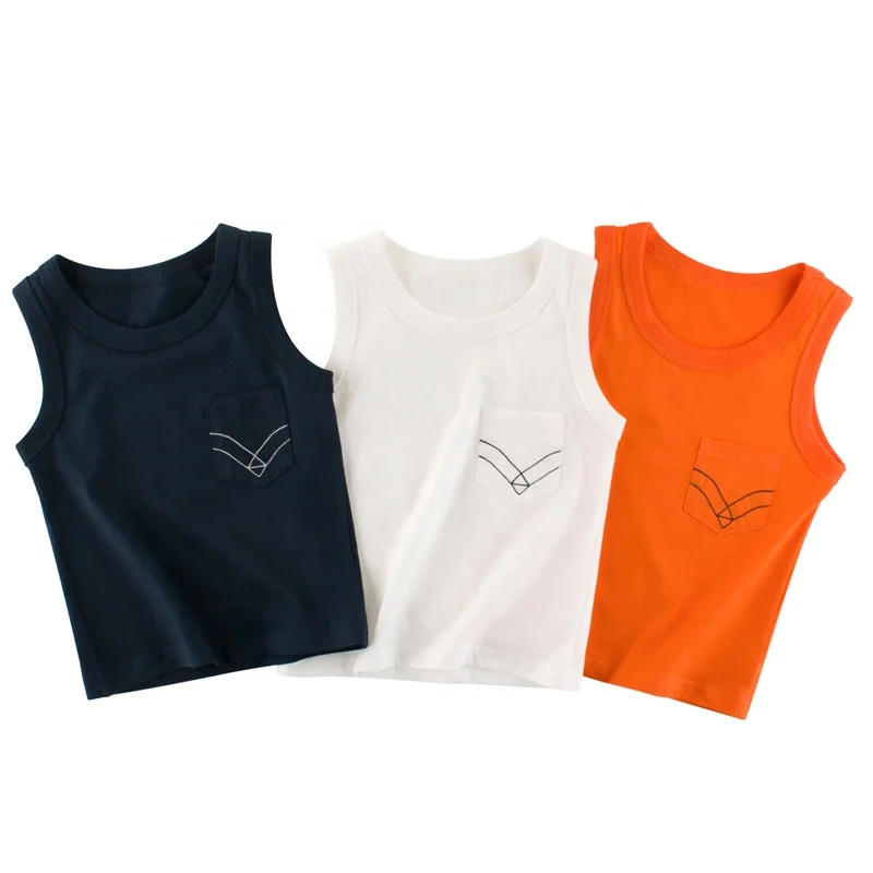 Wholesale Custom Design Children Clothes kid Singlet Summer Vest For Kids Boys Front Pocket Tanks Top Sleeveless T-shirt