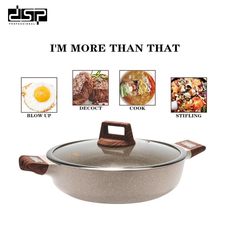 DSP Household Double Ear Non Stick Casserole 2.7L Die-casting Shallow Casserole With Lid