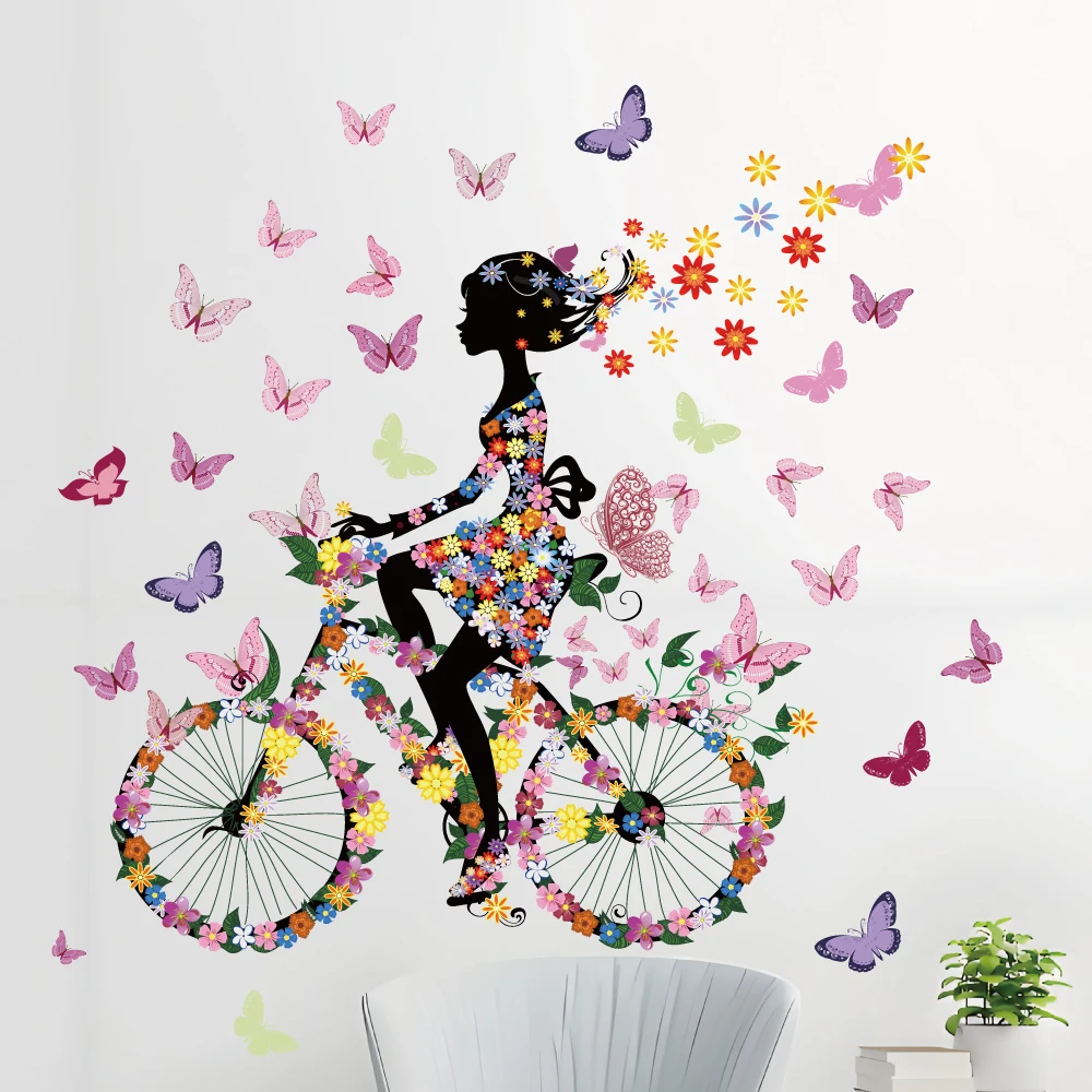 Creative butterfly princess bike flower butterfly decoration die cut water proof stickers for girls room living room kids room