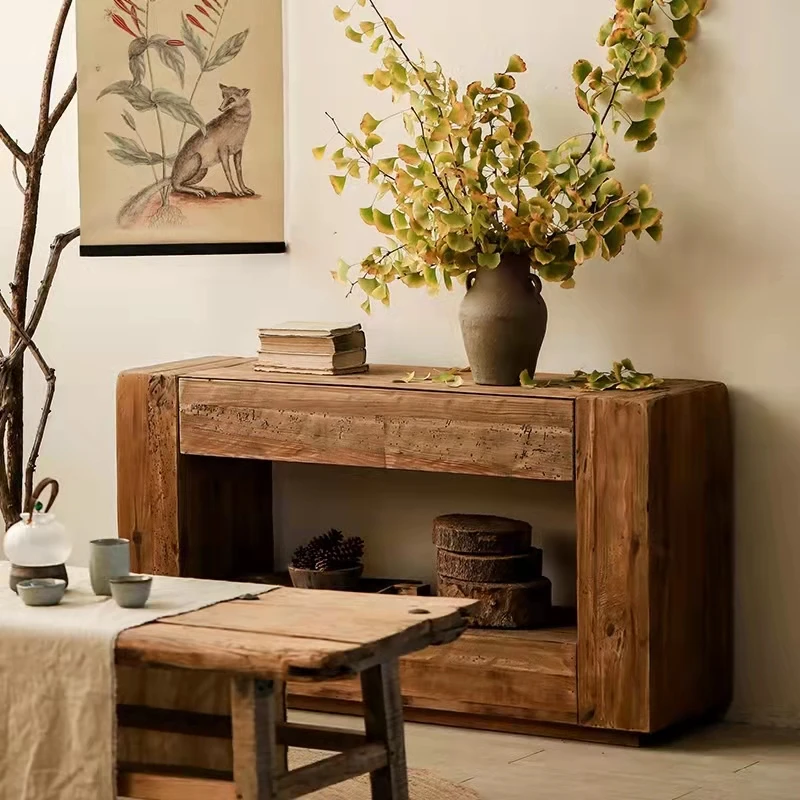 Industrial & vintage  handmade recycled wood Console Table with drawers