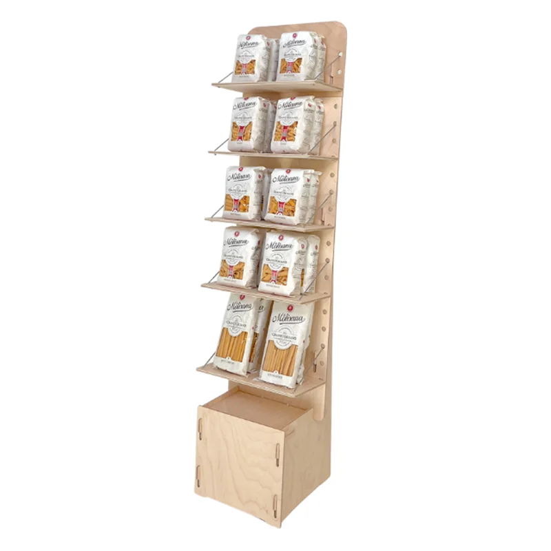 400mm Customized Adjustable Height Wooden Shelf Display Stand Rack for Supermarket Food Pasta exhibition