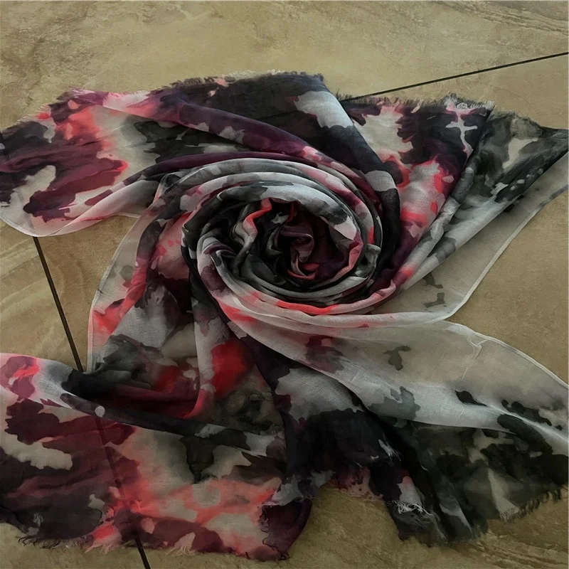 wholesale factory make  printed long scarf 100% polyester voile scarf