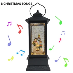 Resin Square Shape Glitter Water Spinning Lantern Christmas Snow Globe Led Snowman Family Scene Glitter Lantern with Moving Snow