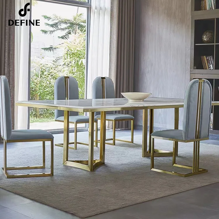 2022 Hot Seller  Stainless Steel Strong Leg Marble and Sintered Stone Table Top Dining Table Set
