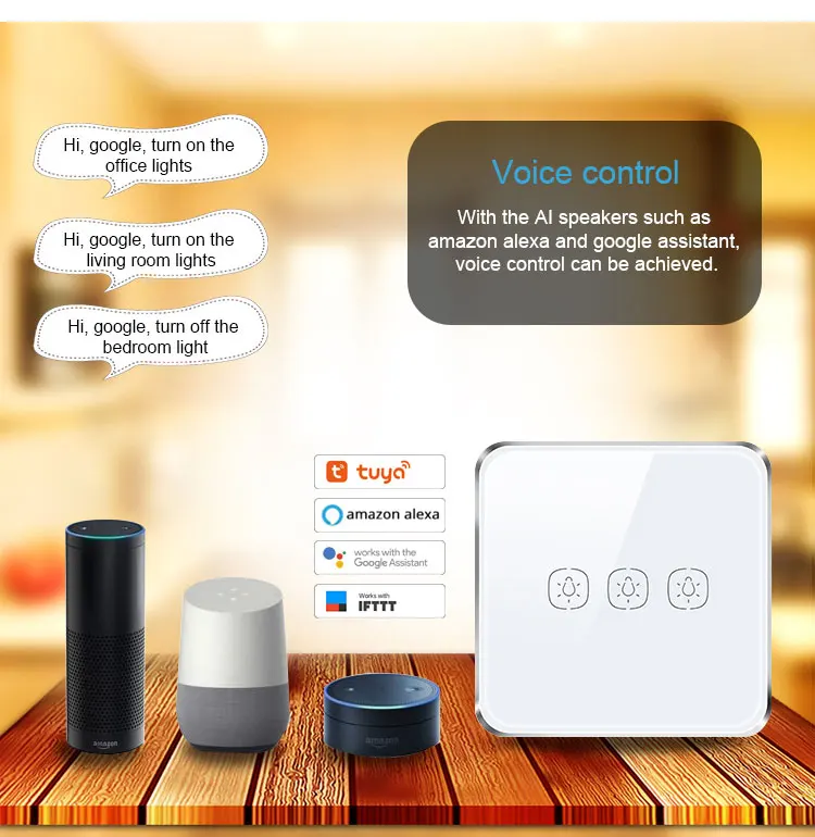 smart touch electrical  switch controller 1/2/3 Gang Glass Panel Black/white with voice control for  home automation