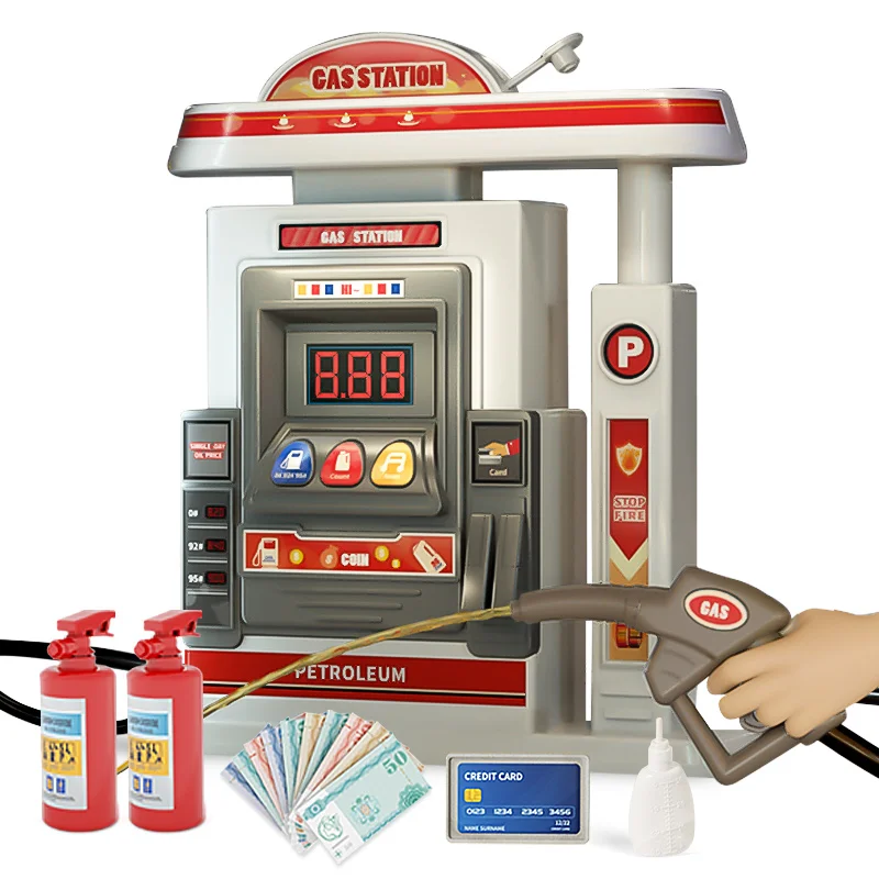 XST Kids Creative Simulation Plastic Early Education Pretend Play Toys Scene with Spray Vehicle Parking Lots Gas Station Toys