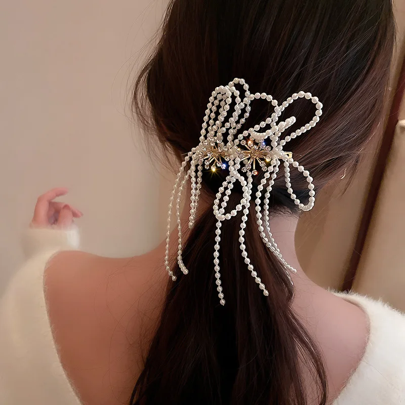 
fashion trendy luxury crystal pearl girls hair clips metal 