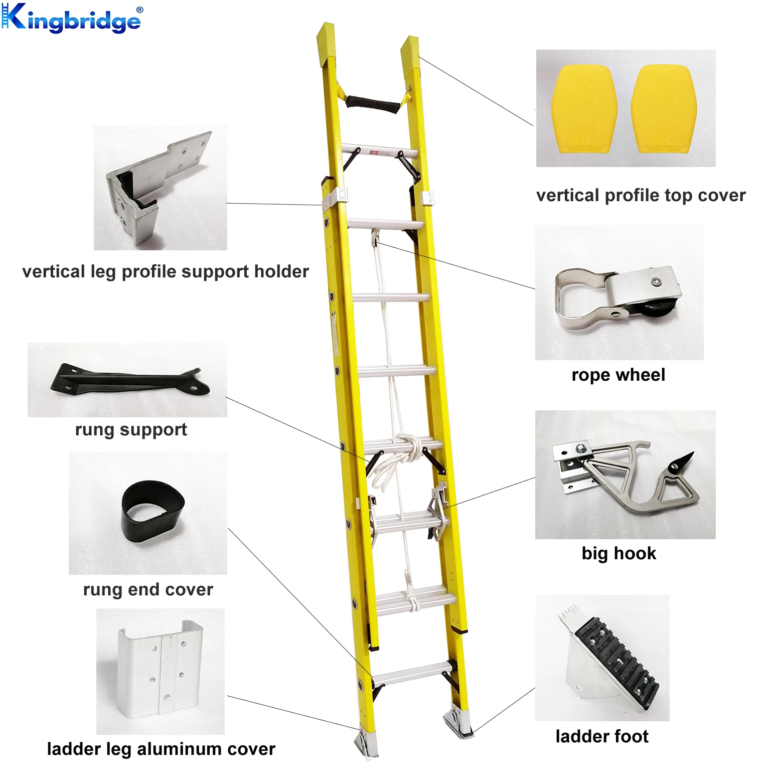 Fiberglass Extension Ladder Unassembled Hardware Parts And Plastic Cover Prevention For Electric Working