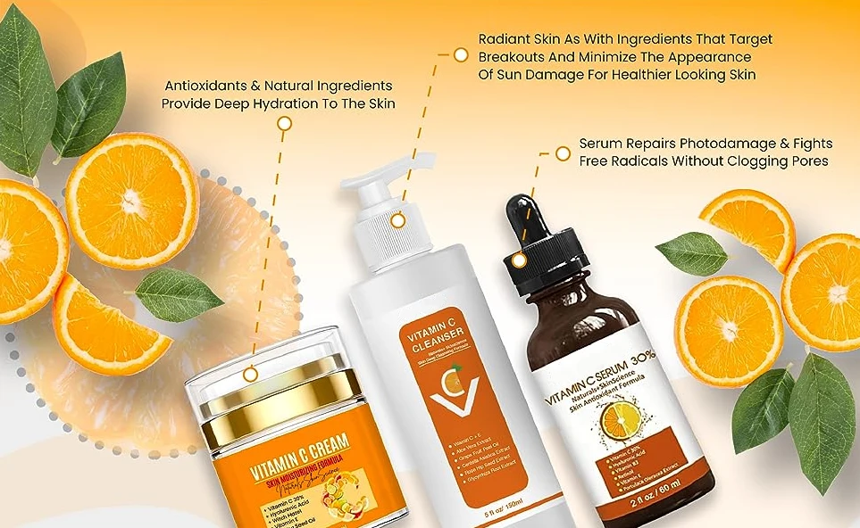 Private Label Anti-Aging Vitamin C Serum Hyaluronic Acid & Retinol with Peptides Astaxanthin Face Firming Whitening Moisturizing