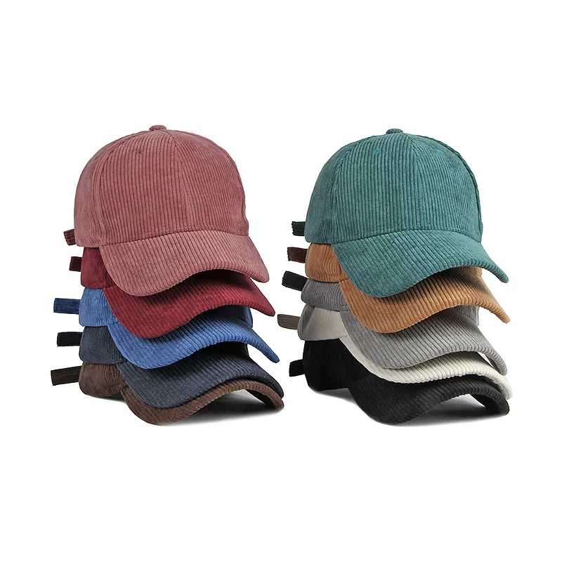 Fashion wholesale winter Simple solid color cap  warmth vintage blank dad hat men sport Corduroy baseball cap