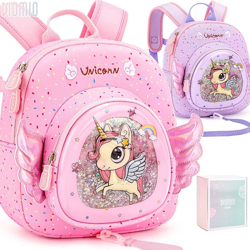 2021 kids girl bookbags backpacks bright quicksand kindergarten with tow rope school bag