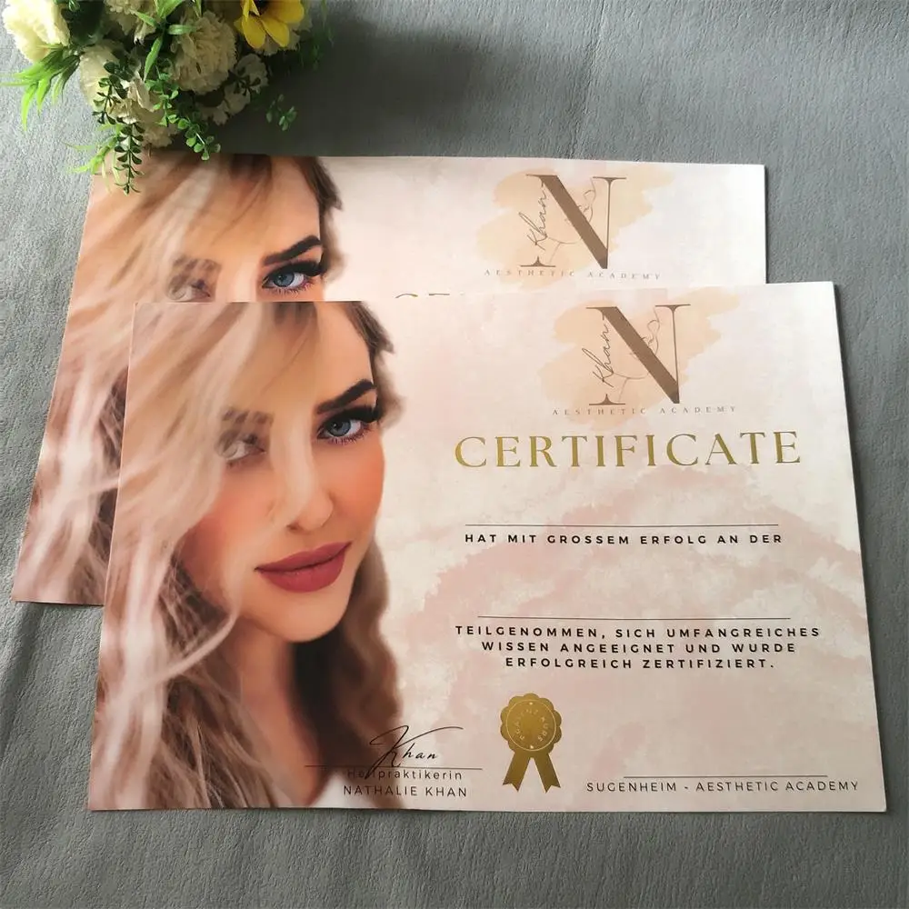 Custom printing gold foil A3 A4 A5 gift card certificate for business