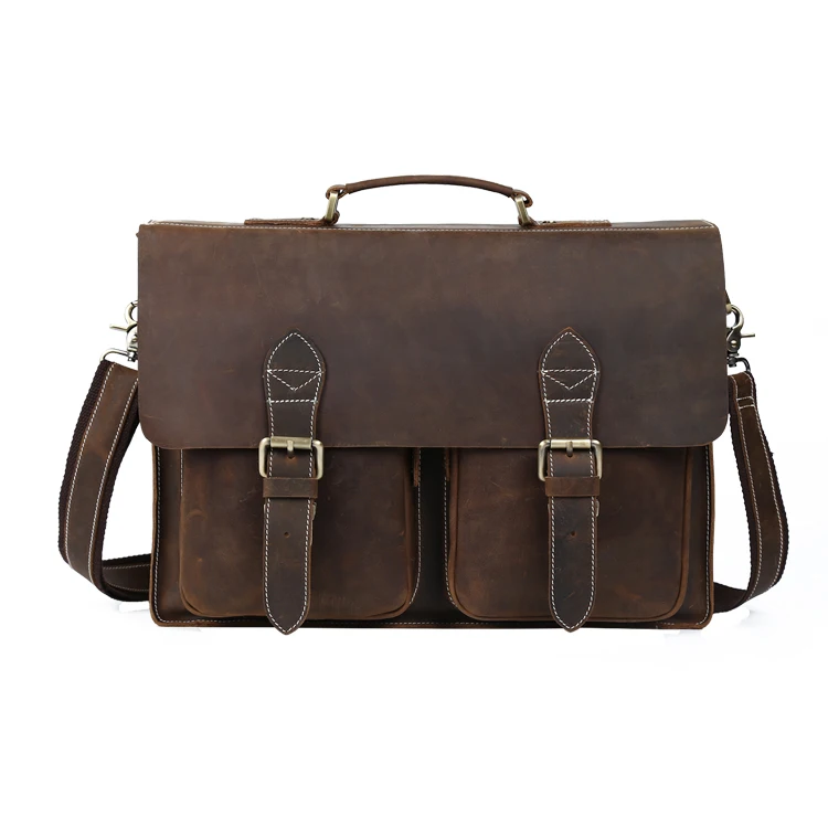 Vintage Handcrafted Custom Crazy Horse Leather Briefcase Business Laptop Portfolio Shoulder messenger bag Briefcase for Men