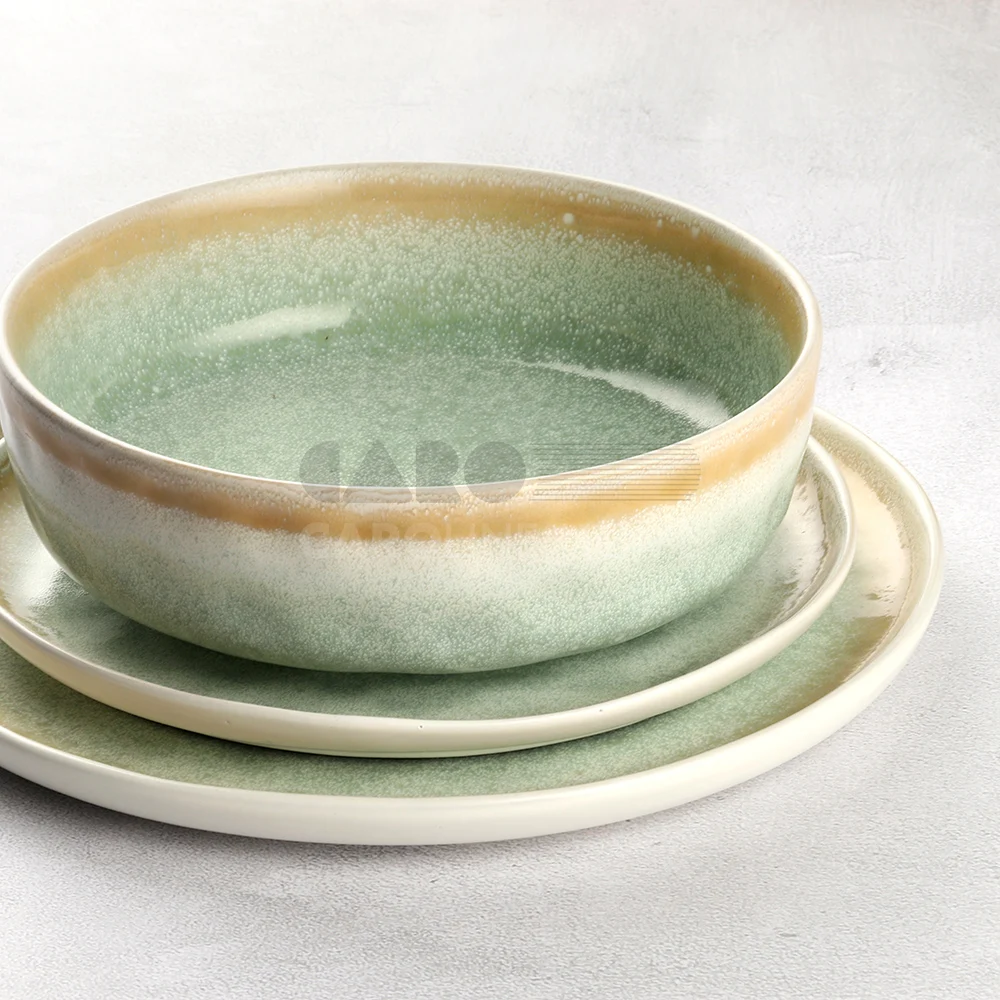 Caroline Design Ceramic Bowl & Plate Set for Dessert Salad Appetizer Small Lunch Microwave Oven Dishwasher Safe