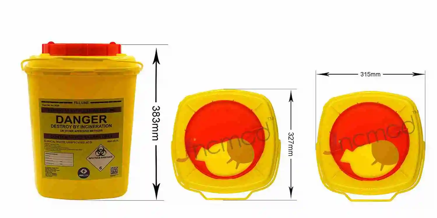 22.7L Medical Disposable Waste Bin Box  Sharps Bin Needles Container Yellow Sharp Container