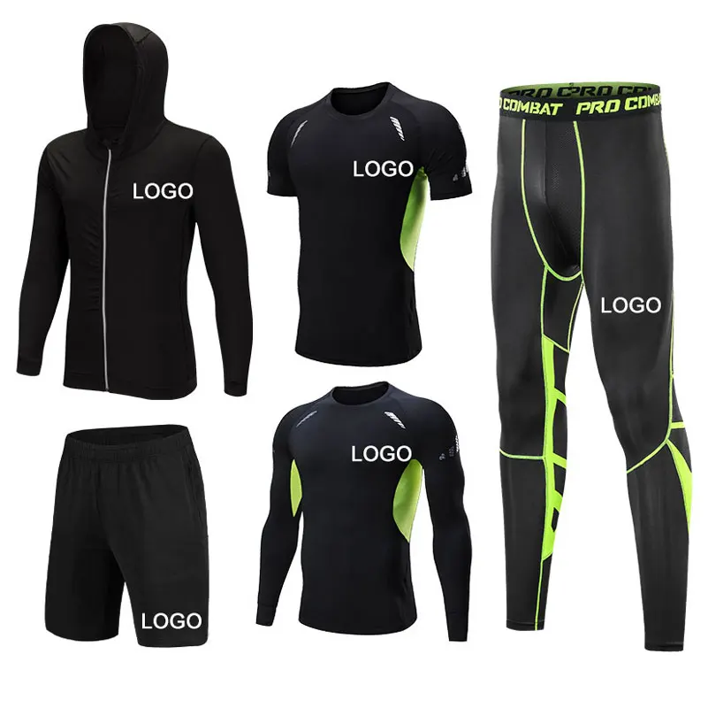 Free Sample Sports Wear 5 Piece Compression Mens Gym Tights Suit Workout Clothing Fitness Safety Men Sports Wear
