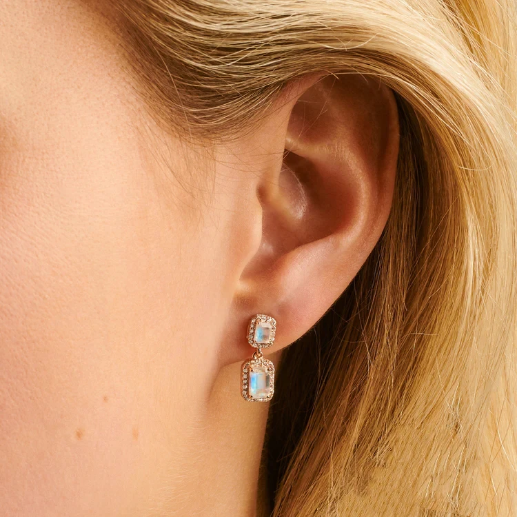 Luxury Women 925 Sterling Silver Diamonds Emerald Cut Drop Dangle Fine Jewelry Statement Earrings