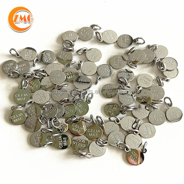 wholesale high quality polished two sides engraved small round shape stainless steel custom jewelry tags