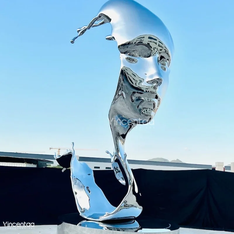 Vincentaa Garden Art Decor Face Sculpture Metal Stainless Steel Modern Outdoor Sculpture Custom