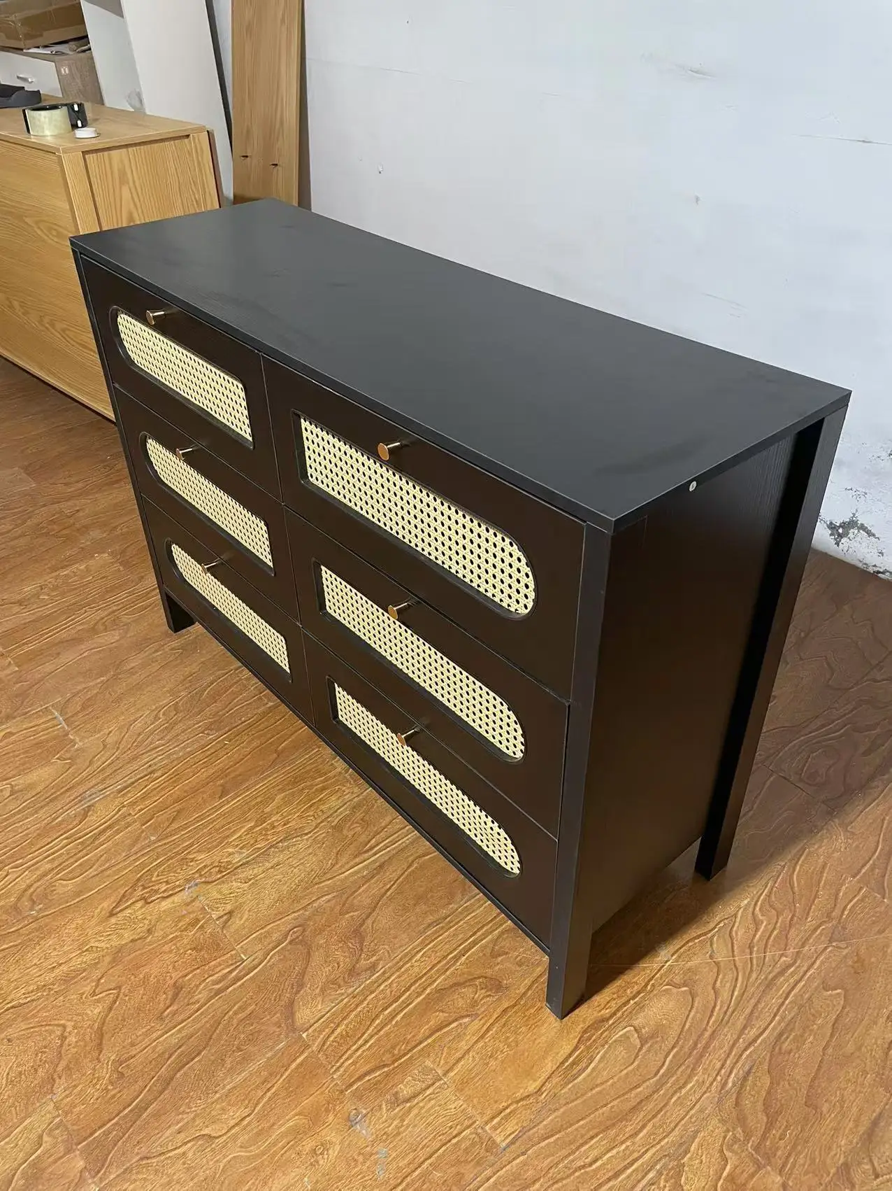 Rustic Style Corner Rattan Cabinet Showcase  Wooden Furniture for Home School Apartment Dining Living Room