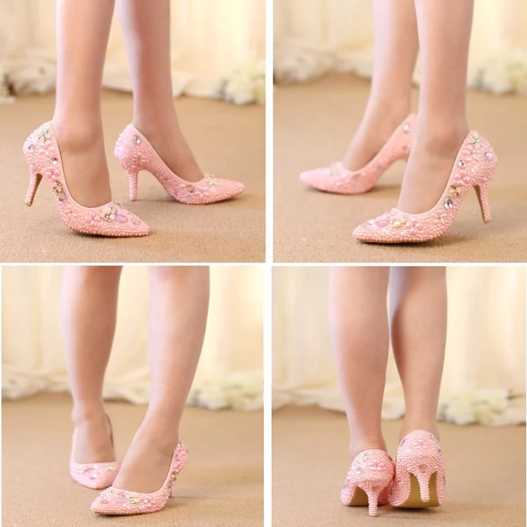 Wholesale Cheap Pink Pearl Sexy Wedge Shoes Woman Pumps Wedding Peep Toes Heels