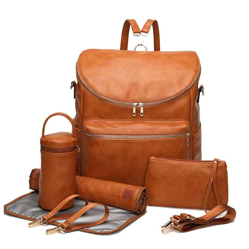 Diaper Bag Backpack by Mominside, Leather Backpack for Women, Travel Backpack Baby Bag Baby Care Product Nappy Backpack 5pcs