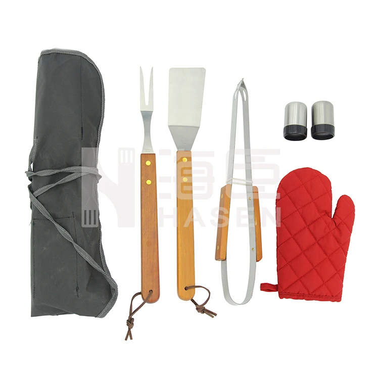 7-Piece BBQ Apron Grill Set Stainless Steel BBQ Accessories Kit with Apron Storage Bag