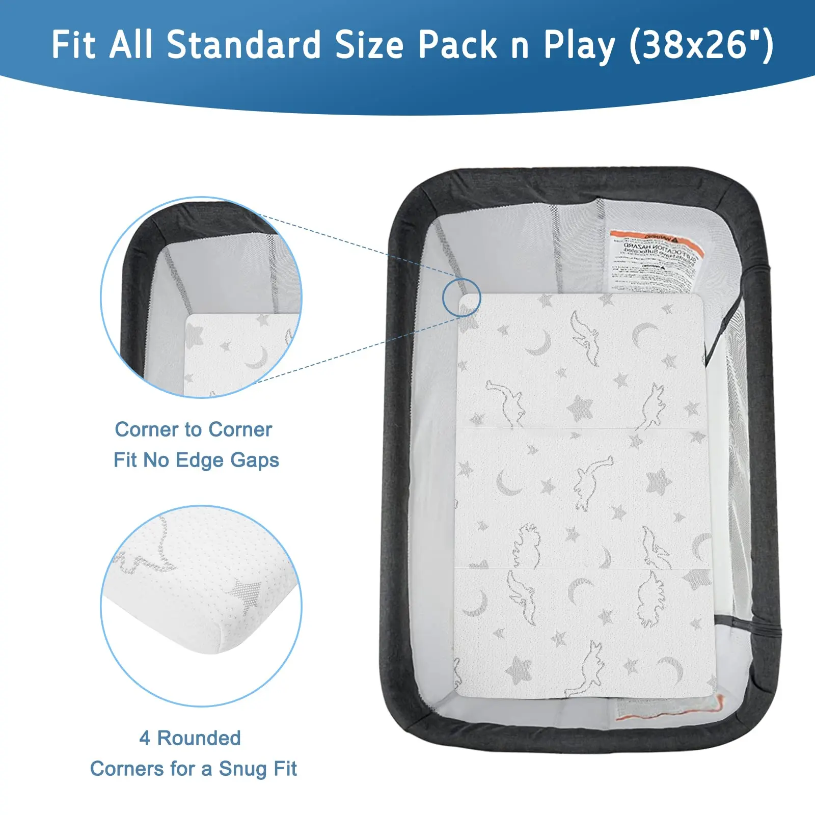Portable Trifold Pack and Play Mattress Pad Folding Playard Gel Memory Foam Waterproof Crib Mattress
