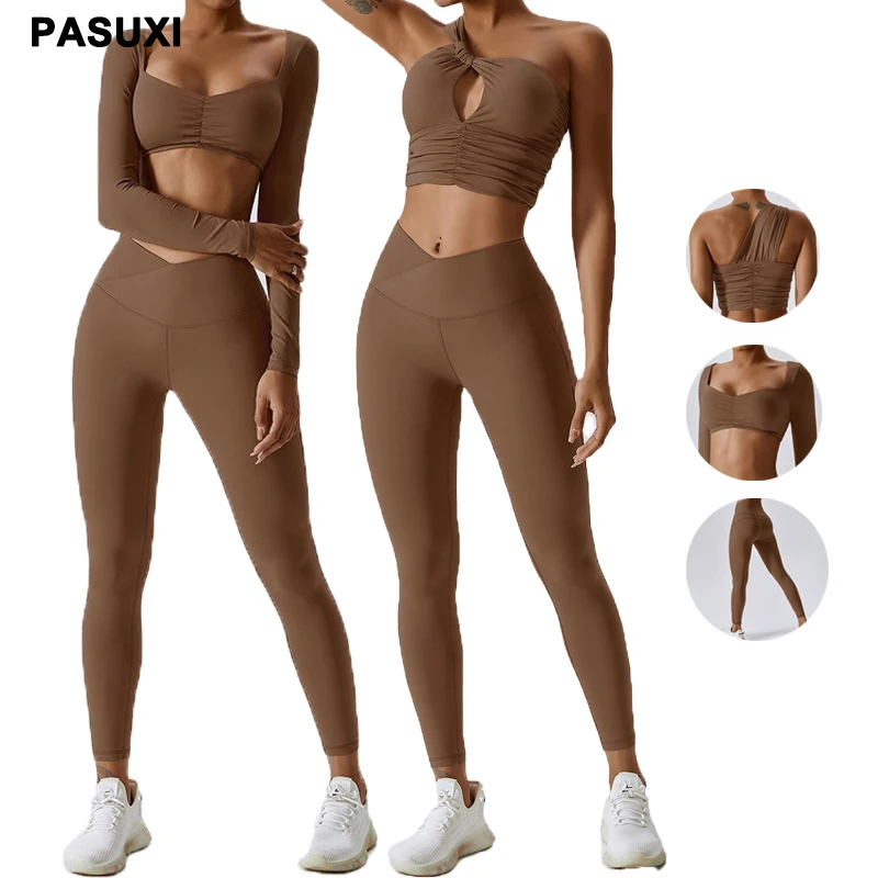 PASUXI Women Gym Fitness Set Gym Wear Seamless Sports Bra Tights Yoga Leggings 2 Piece Workout Yoga Set