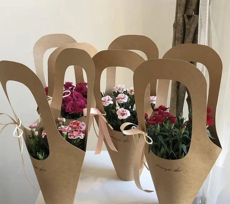 Customized Eco-friendly Kraft Paper Delivery Plant Potted Tray With Handle Packaging for Bouquet and Succulent Tray