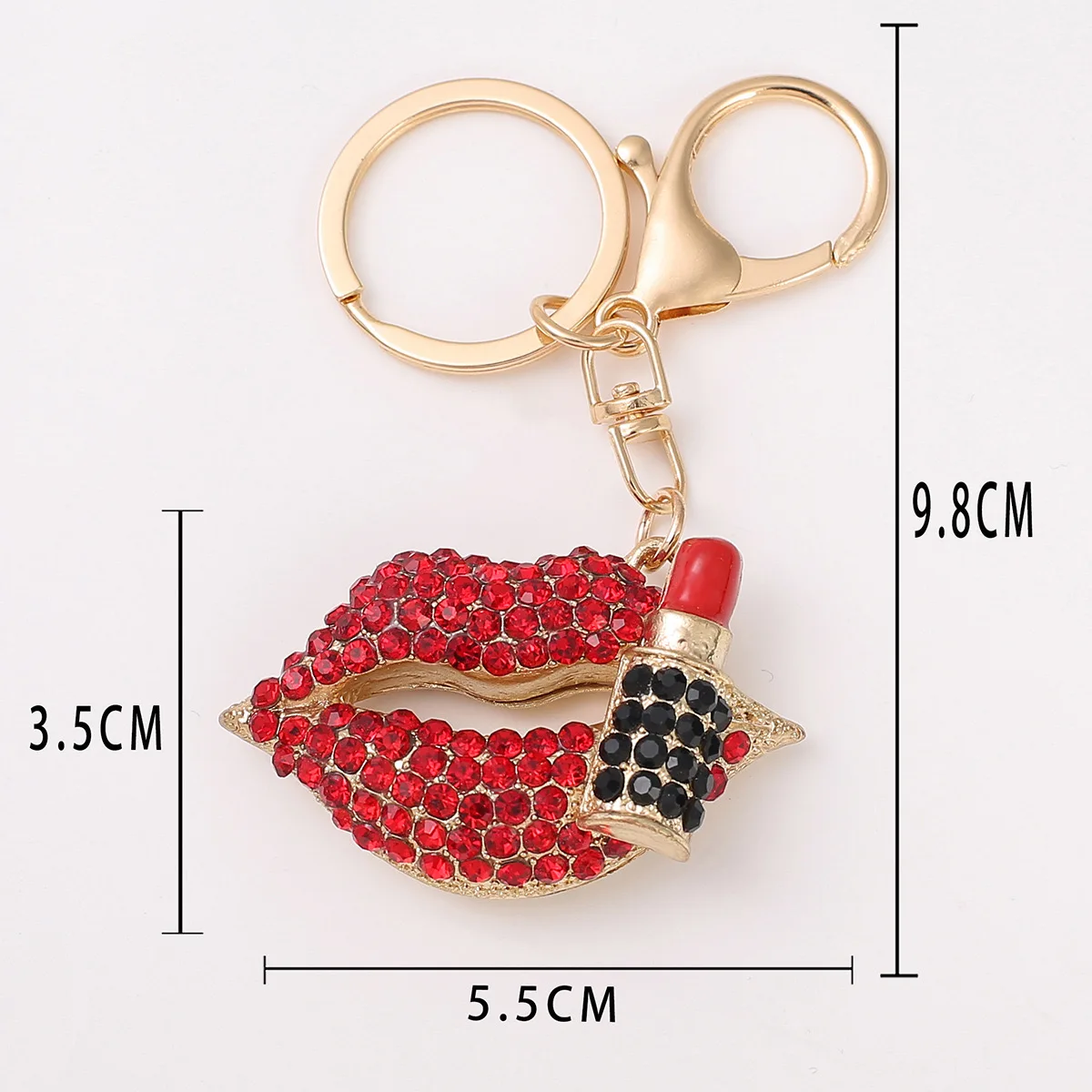 Elegant Lip Gloss Keychain with Rhinestone European Pave Crystal 3D Lip Keyring Keychains for Lady
