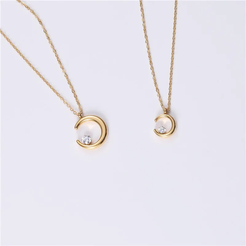 Немаркая Водонепроницаемая цепочка до ключицы подвеска в виде полумесяца тонкая ожерелье простой Женский комплект ювелирных изделий из циркония на свитер