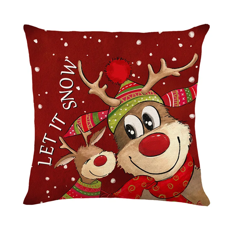 Holiday Decor Joy Cushion Case 45x45 cm Set of 4 Red Christmas Reindeer Pillow Covers
