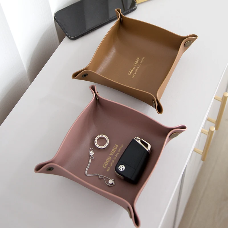 Collapsable Jewelry Makeup Cosmetic Nordic Desk Table Vanity Luxury Key Home Decor Organizer Pu Leather Storage Trays