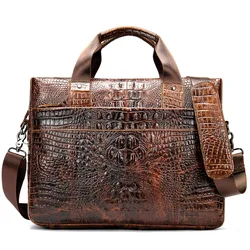 Crocodile Pattern Mens Handbag Laptop Bag Genuine Leather Briefcases Real Leather Messenger Bag