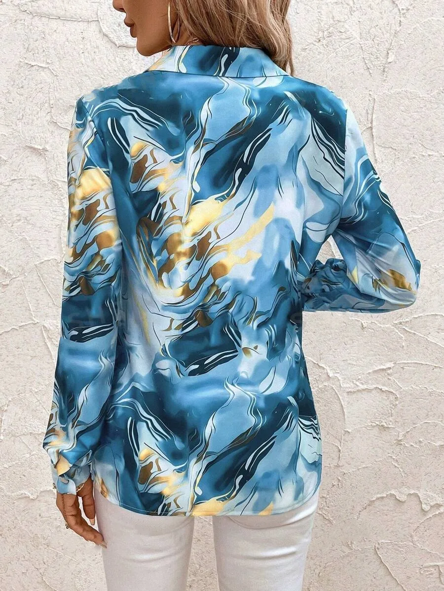 King Mcgreen star High Quality women Elegant Blouse Loose Button Shirt 3D Digital Printed long sleeve Tops for lady