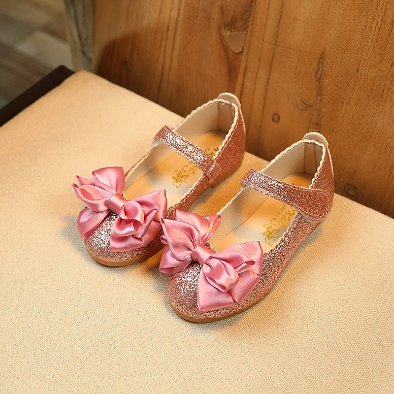  Wholesale new cute shining sequin bow knot princess flats shoes kids bling sandal casual dance for