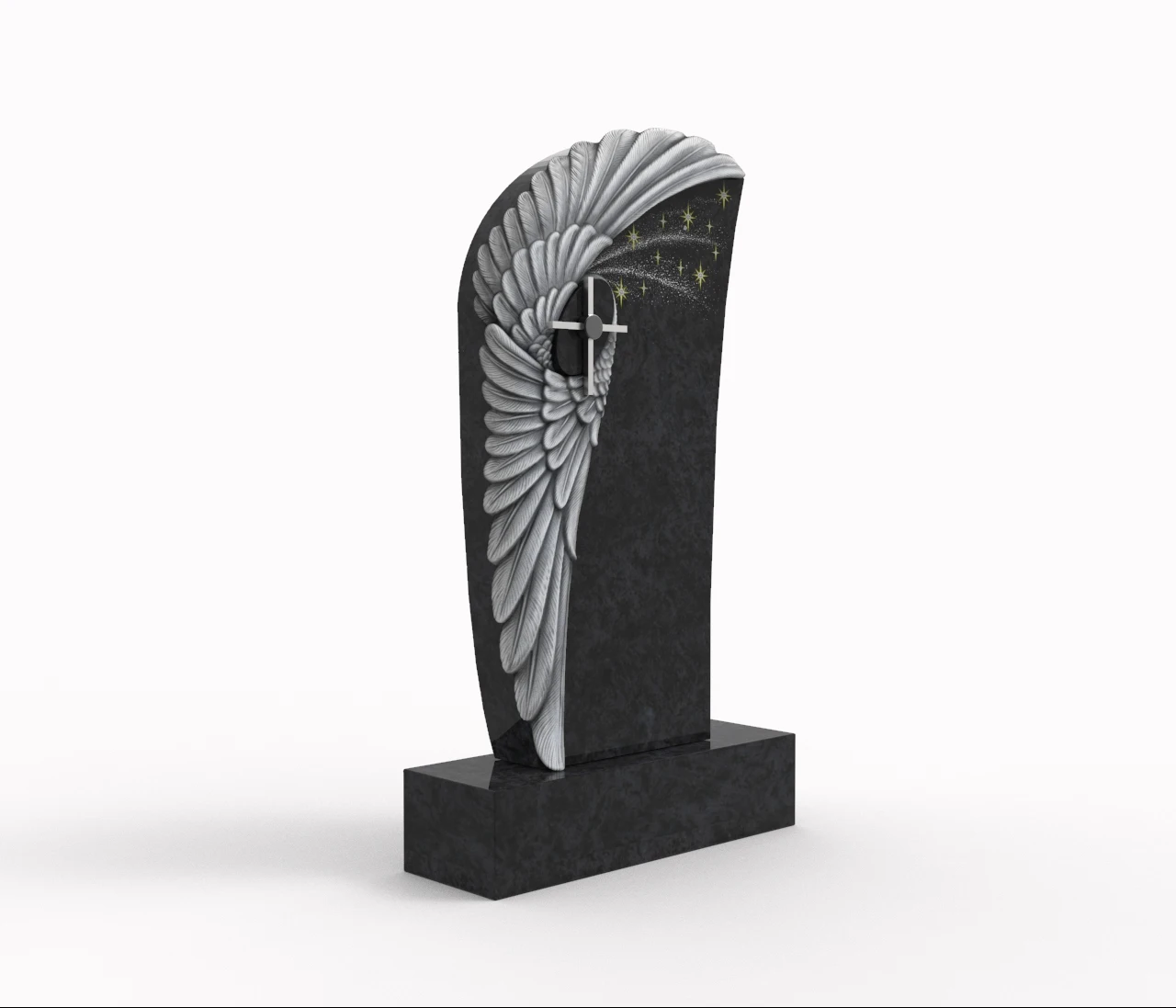 China Black Marble Graceful Wings Over the Cross and Headstone Monument  Grave Granite