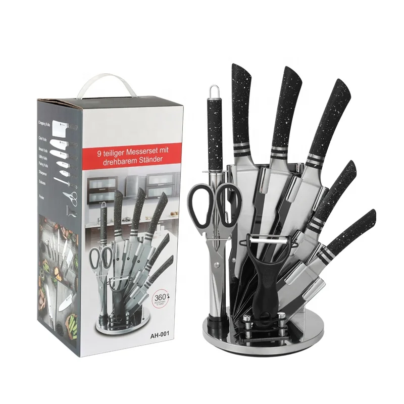 9PCS Hot-sale Hollow Handle Stainless Steel Kitchen Knife Knives Set Acrylic stand