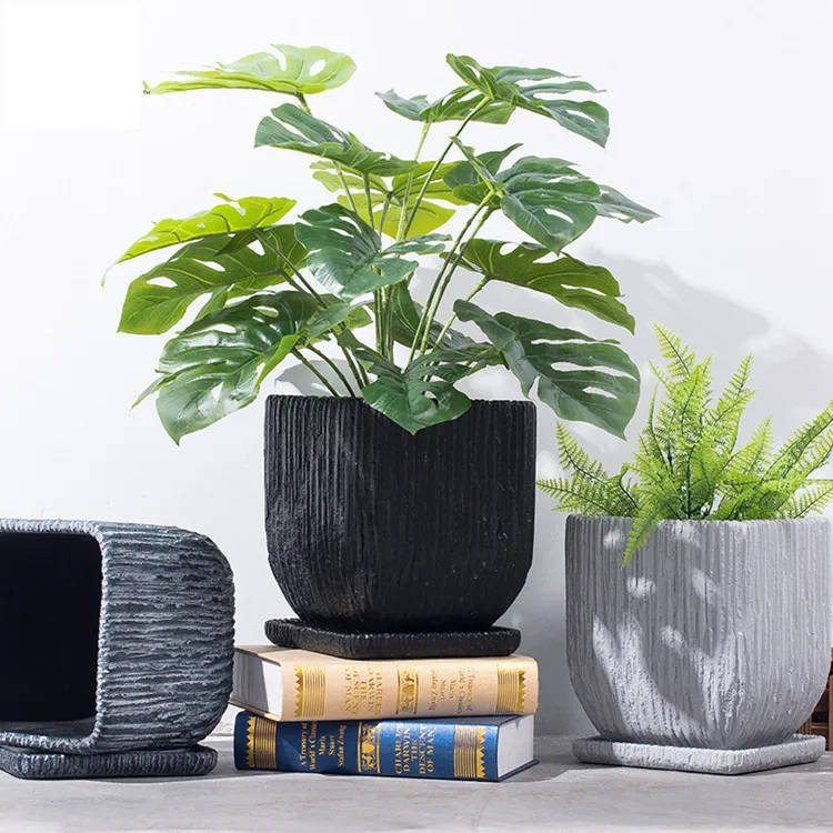 Nordic Table Top Creative Grain Flowerpot Square Big Simple Imitate Cement  Plant Pot