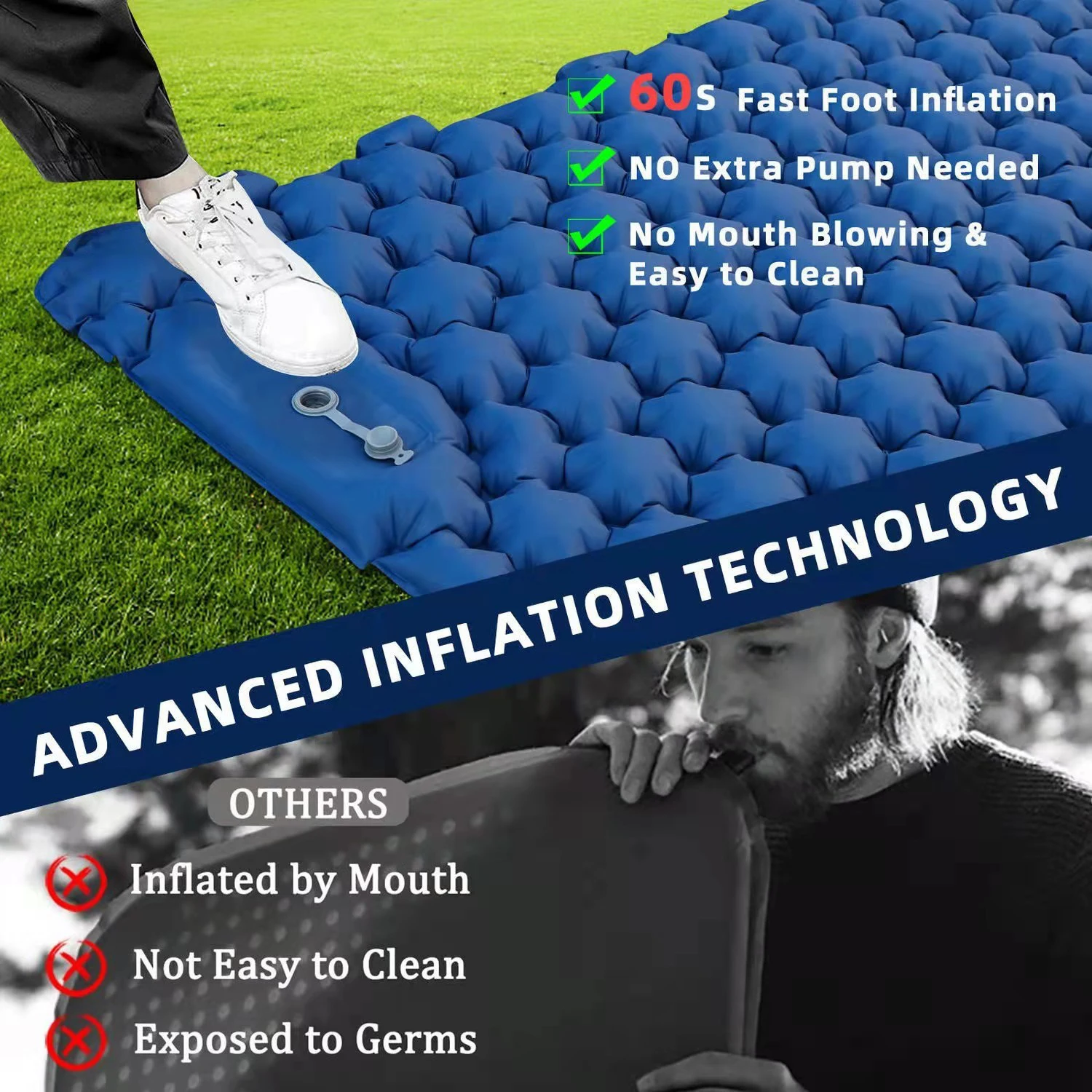 Outdoor Ultralight Sleeping Pad Built in Pump Camping Self Inflating Sleeping Mat with Air Pillow for Hiking Traveling