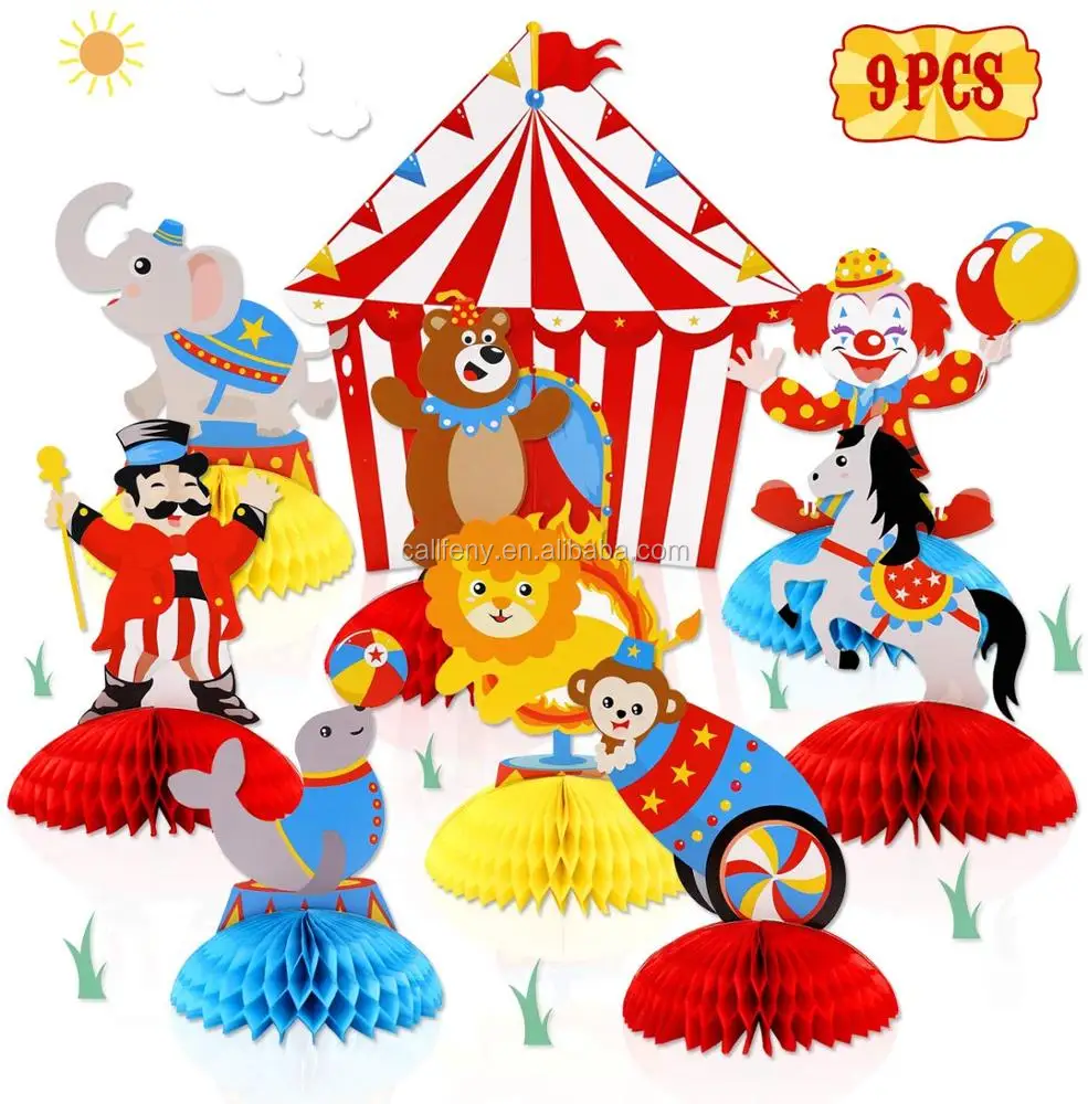 W01-Circus карнавальные животные, сотовая бумага, 3D украшения для стола, набор украшений на день рождения, украшение для будущей мамы