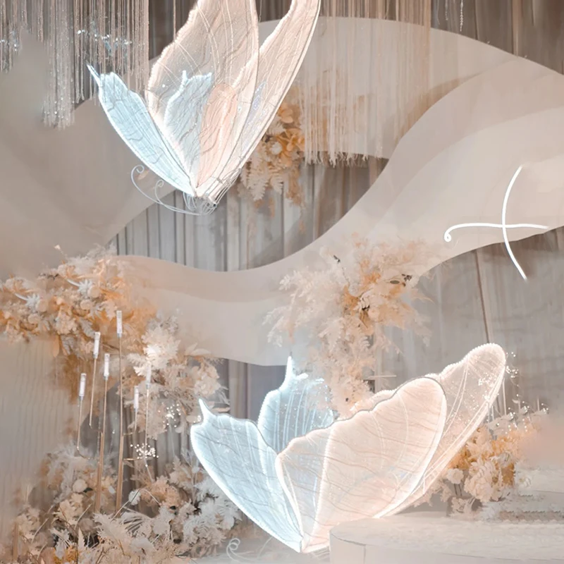 European Style Wedding Props Glowing Butterfly Wings Stage Decoration Suspended Ceiling Ornaments Wedding Road Guidance