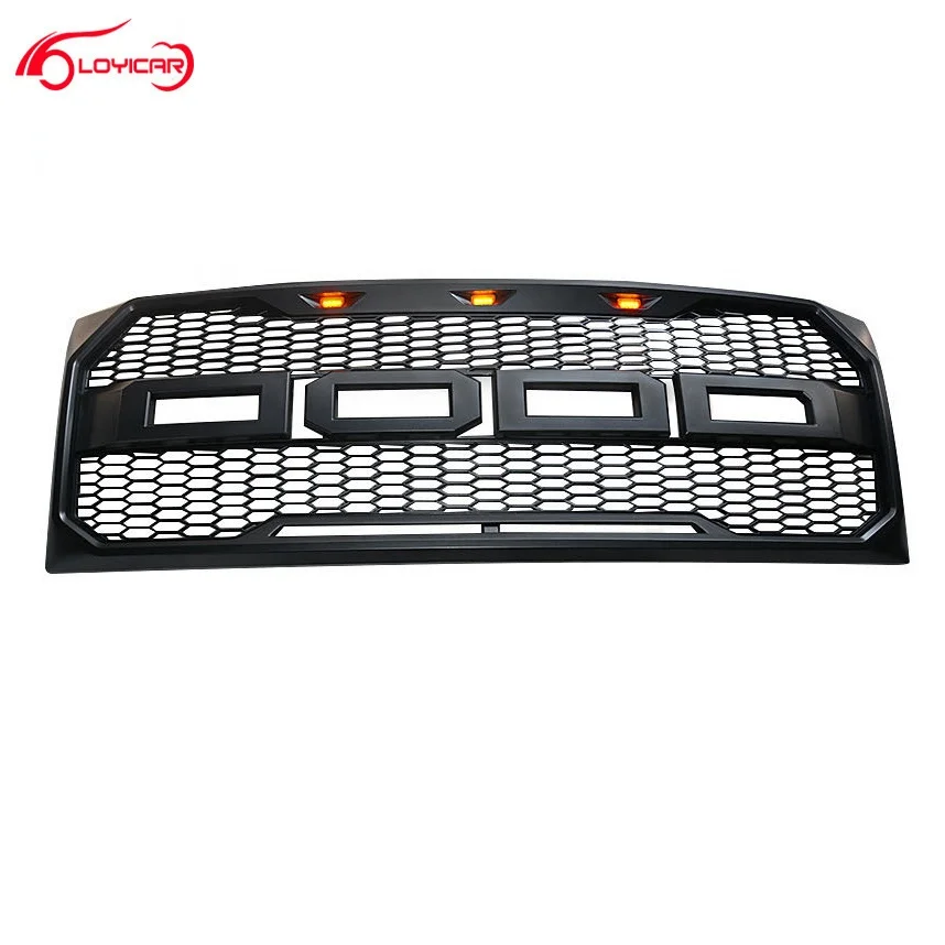 Front Grill Replacement for Ford F-150 F150 2009-2014 Matte Black Front Bumper Grille w/Off-Road Lights