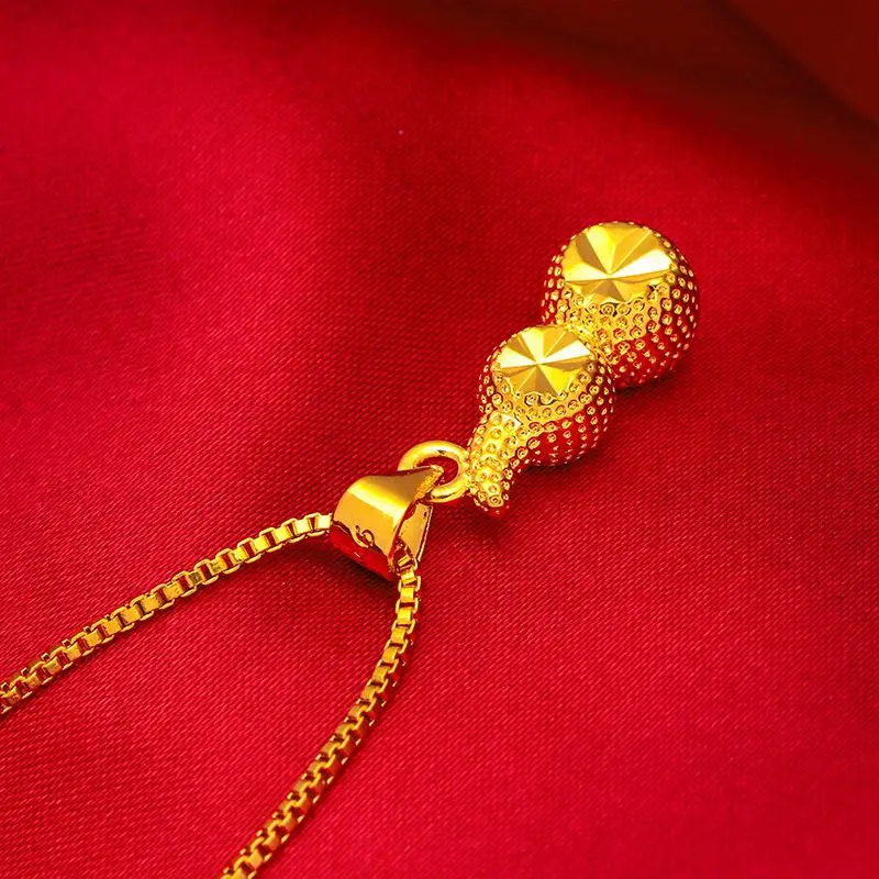 Gold Plated Wholesale Alluvial Solid Calabash Pendent Lucky Word Copper Plating  Gold Gourd Ladies Stylish Pendant