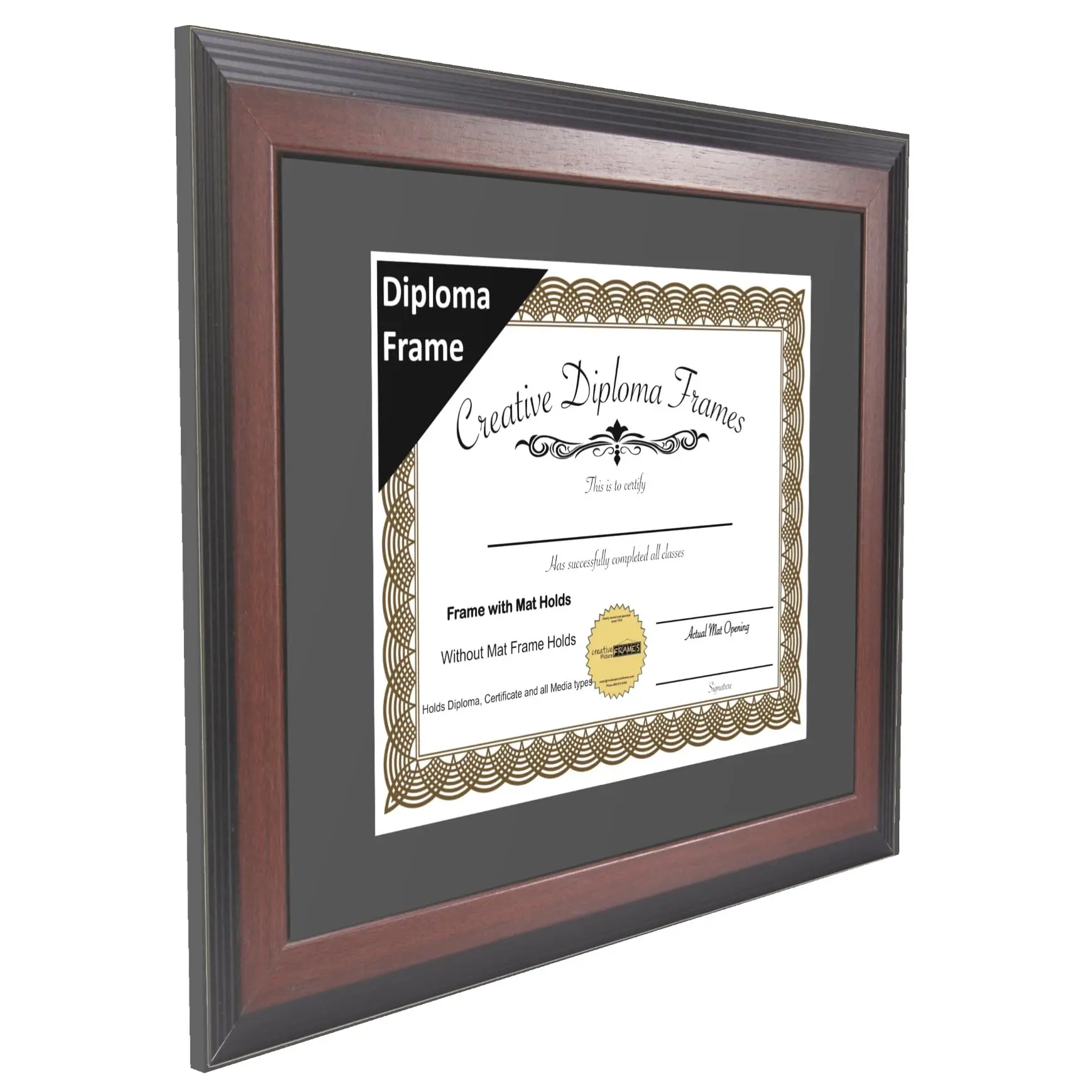 11x14 Mahogany  Diploma Frame with Black Matting Holds 11 by 14-inch Documents with Glass and installed Wall Hanger